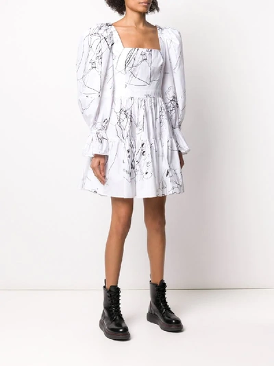 Shop Alexander Mcqueen Illustrated Ruffle Dress In White