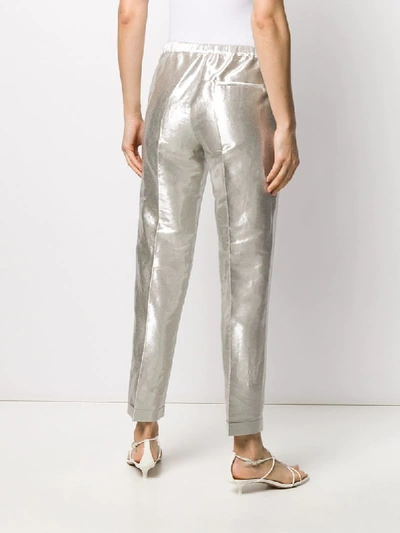 Shop Alberto Biani Metallic Cropped Trouser In Silver