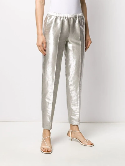 Shop Alberto Biani Metallic Cropped Trouser In Silver