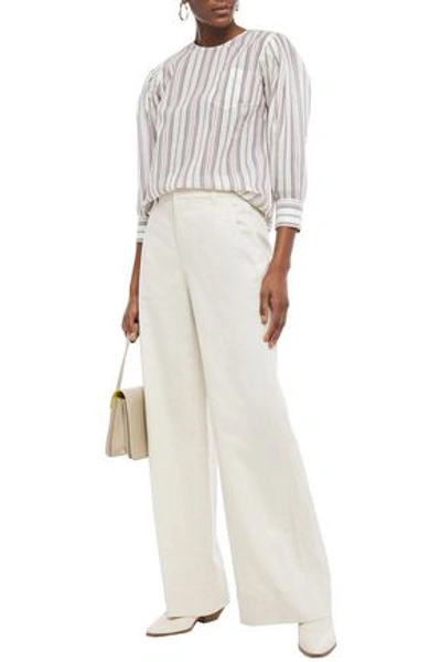 Shop Brunello Cucinelli Linen And Cotton-blend Wide-leg Pants In Off-white