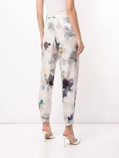 Shop Agnona Floral-print Belted Trousers In White