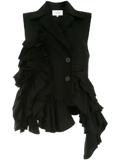 Shop Enföld Sleeveless Ruffled Blazer In Black