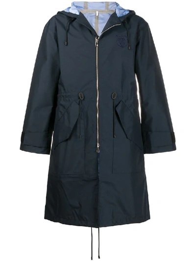 Shop Loewe Hooded Zip-up Coat In Blue