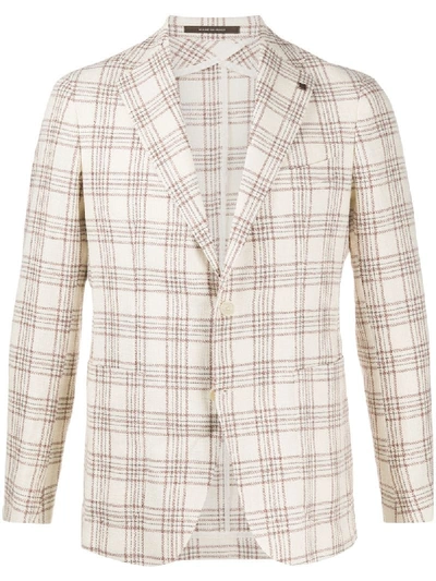 Shop Tagliatore Tartan Print Blazer In Neutrals