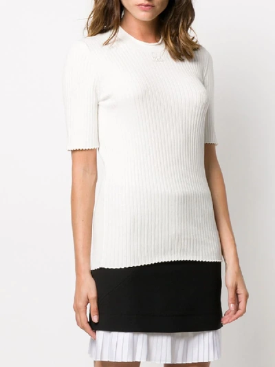 Shop Courrèges Embroidered Logo Ribbed Knit Jumper In White