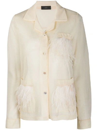 Shop Alanui Feather-trimmed Pyjama Shirt In Neutrals