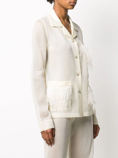 Shop Alanui Feather-trimmed Pyjama Shirt In Neutrals