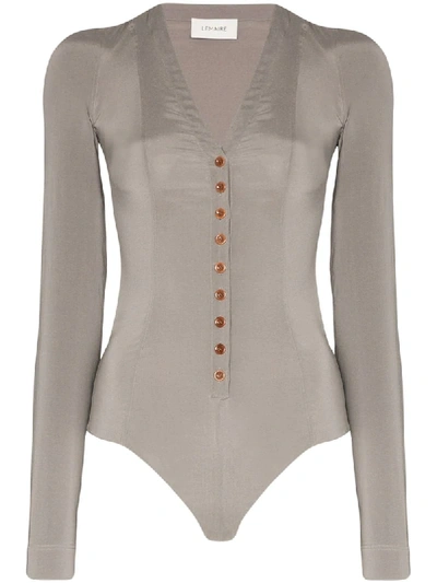 Shop Lemaire Long-sleeve Silk Bodysuit In Grey