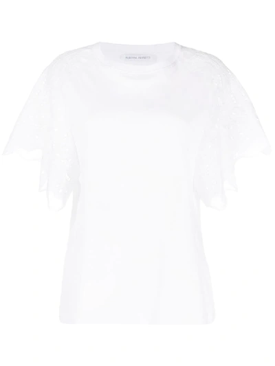 Shop Alberta Ferretti Lace-sleeve T-shirt In White