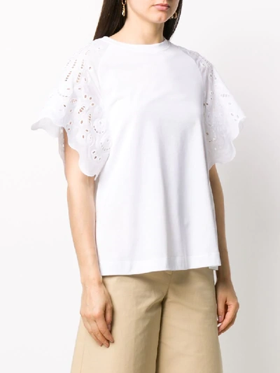 Shop Alberta Ferretti Lace-sleeve T-shirt In White