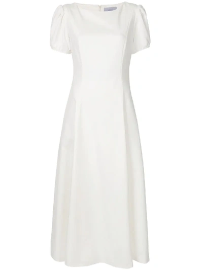 Shop Luisa Beccaria Puffed Sleeve Midi Dress In White
