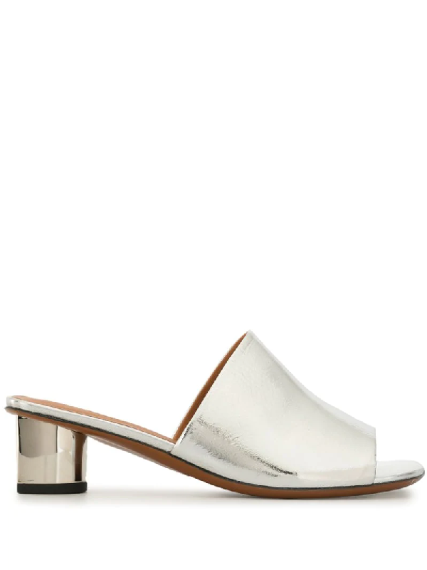 silver metallic mules