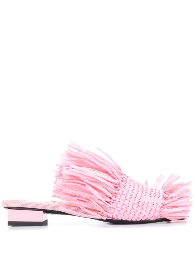 Shop Msgm Fringed Woven Upper Sandals In Pink