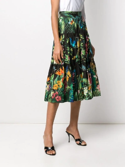 Shop Dolce & Gabbana Floral Print Midi Skirt In Green