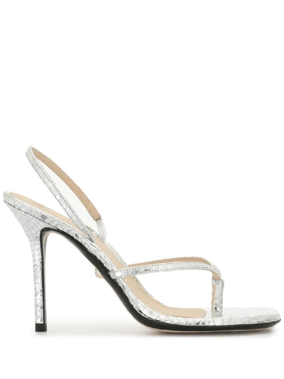 Shop Alevì Ivy Embossed Metallic Sandals In Silver