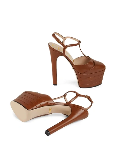 Shop Gucci T-strap Platform Pumps In Brown