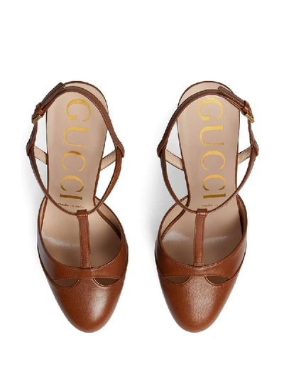 Shop Gucci T-strap Platform Pumps In Brown