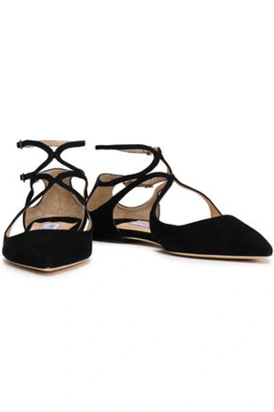Shop Jimmy Choo Lancer Cutout Suede Point-toe Flats In Black