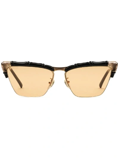 Shop Gucci Bamboo Effect Cat-eye Sunglasses In Gold