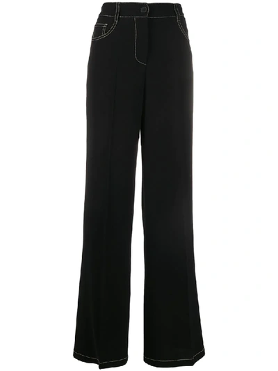 Shop Alberto Biani Contrast Stitch Trousers In Black