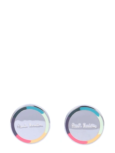 Shop Paul Smith Circular Cufflinks With Logo In Silver