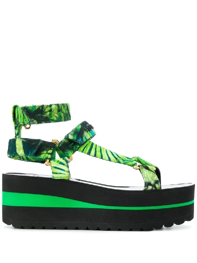 Shop Versace Two-tone Platform Sandals In Green
