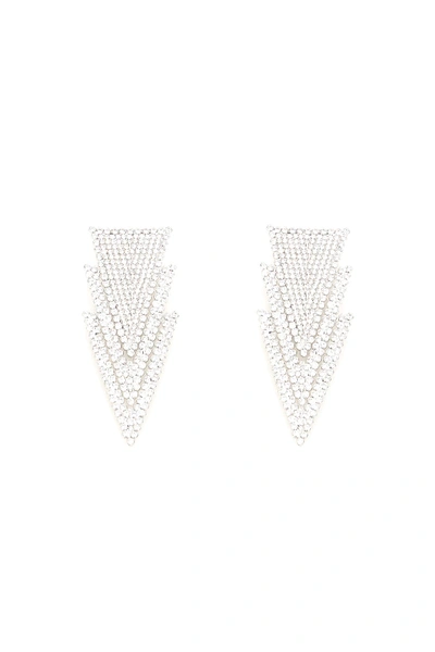 Shop Alessandra Rich Crystal Three Triangles Earrings In Crystal (silver)
