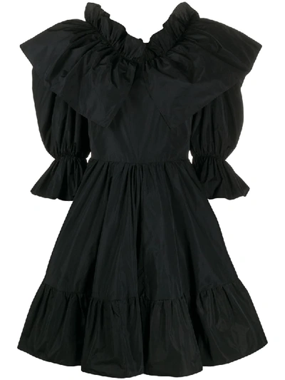 Shop Msgm Ruffle-trimmed Flared Dress In Black