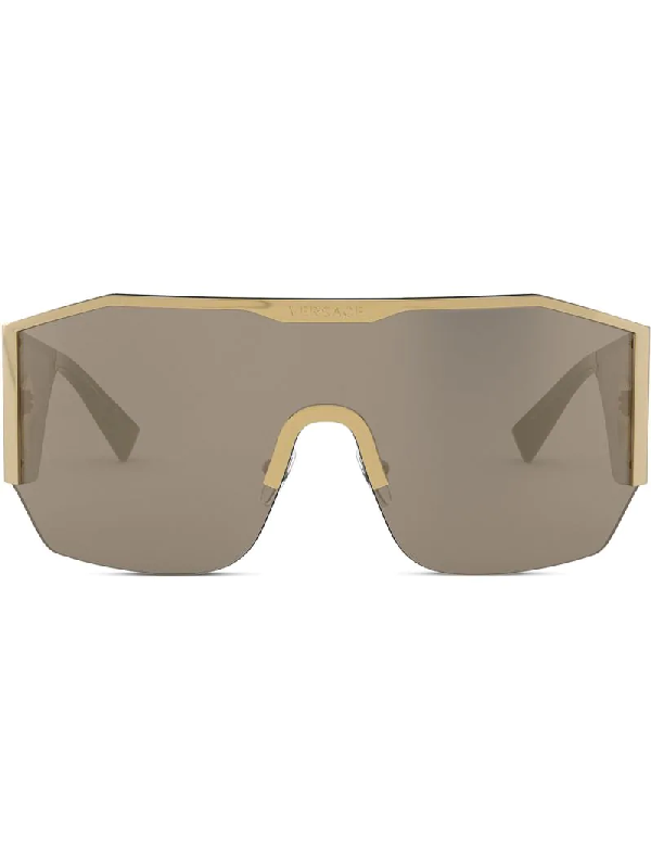 Versace Oversized Mask Sunglasses In Gold | ModeSens