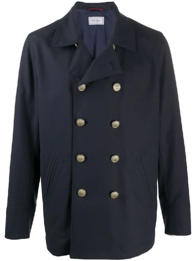 Shop Brunello Cucinelli Double-breasted Peacoat In Blue