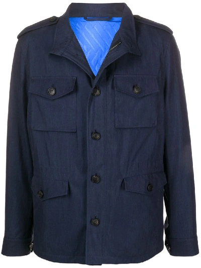 Shop Etro Front Buttoned Utility Jacket In Blue