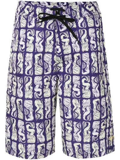 Shop Kenzo Mermaid Print Swim Shorts In Purple