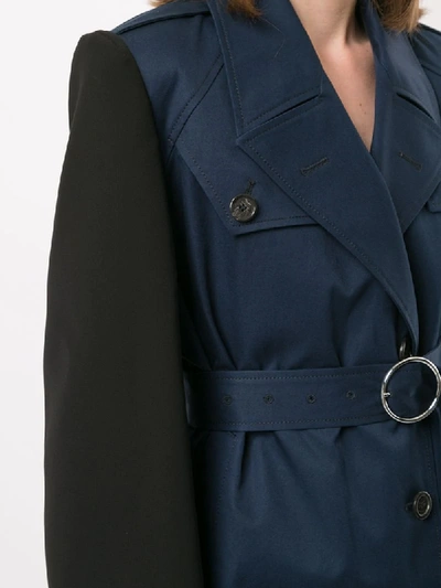 Shop Maison Margiela Two-tone Belted Coat In Blue