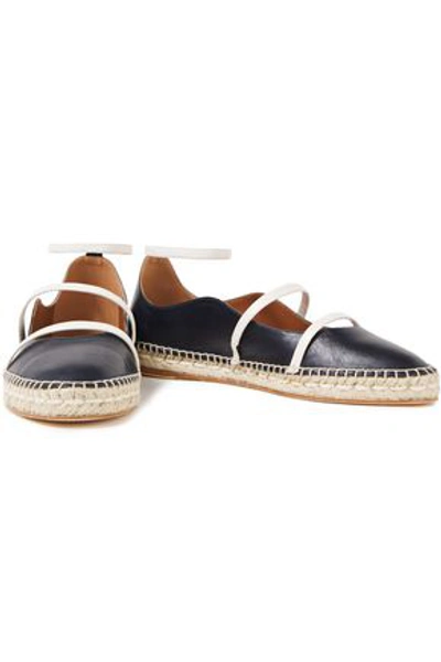 Shop Malone Souliers Selina Scalloped Leather Espadrilles In Midnight Blue