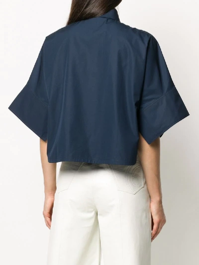 Shop Cedric Charlier Short Sleeves Cropped Shirt In Blue