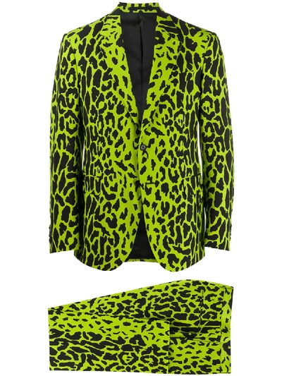 Shop Versace Leopard Single-breasted Suit In Green