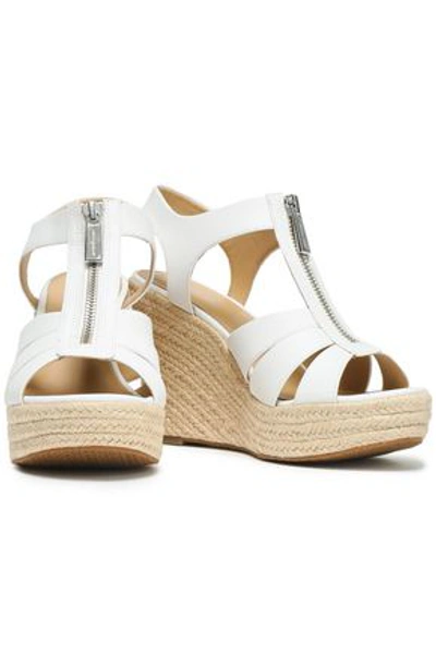 Shop Michael Michael Kors Zip-detailed Leather Wedge Espadrille Sandals In White