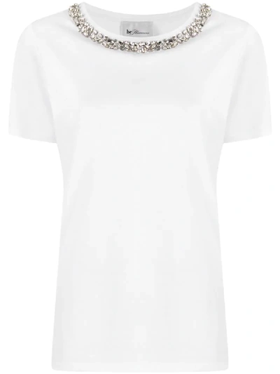 Shop Be Blumarine Crystal-neck Short Sleeved T-shirt In White