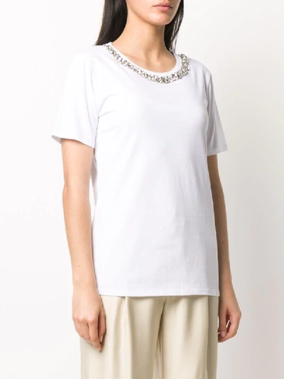 Shop Be Blumarine Crystal-neck Short Sleeved T-shirt In White