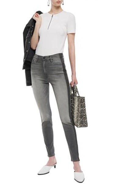 Shop Mother The Swooner Faded High-rise Skinny Jeans In Gray