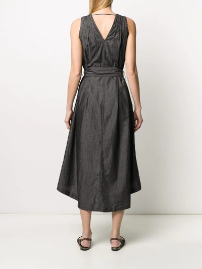 Shop Brunello Cucinelli Belted Chambray Dress In Grey