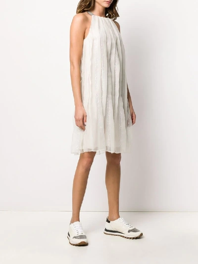 Shop Brunello Cucinelli Sequin-embellished Pleated Cocktail Dress In Neutrals