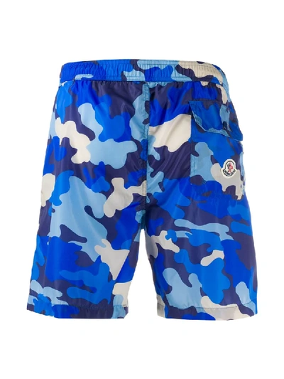 Shop Moncler Camouflage-print Swim Shorts In Blue