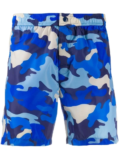 Shop Moncler Camouflage-print Swim Shorts In Blue