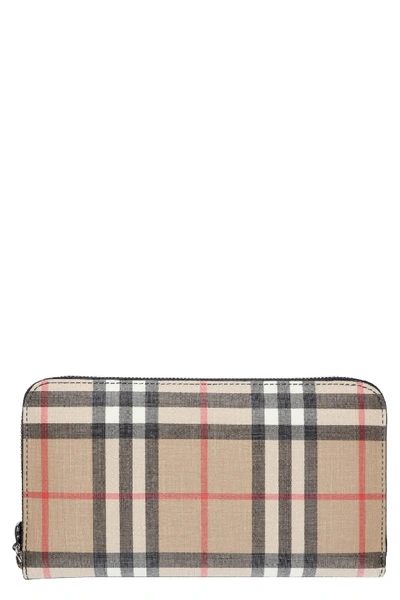 Shop Burberry Checkered Fabric Wallet In Black