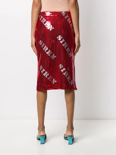 Shop Moschino Siren Sequinned Pencil Skirt In Red