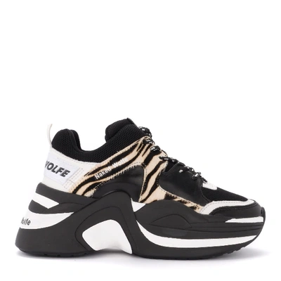 Shop Naked Wolfe Track Sneaker In Black Leather With Zebrine Printed Pony Details In Animalier