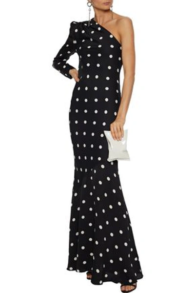 Shop Rebecca Vallance Penelope One-sleeve Polka-dot Crepe Gown In Black