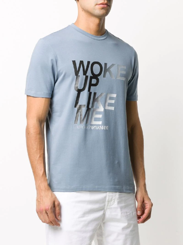 Emporio Armani Slogan Print T-shirt In Blue | ModeSens