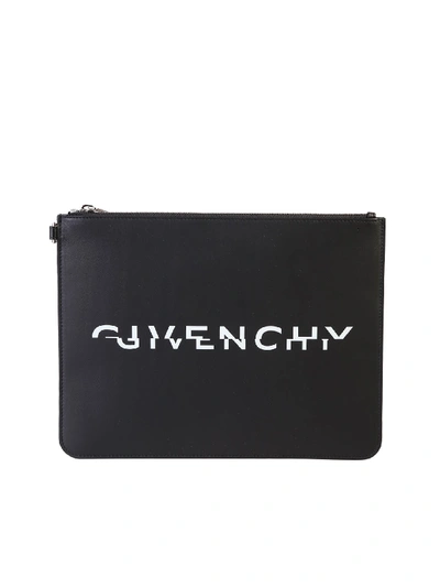 Shop Givenchy Logo Print Leather Pouch In Nero